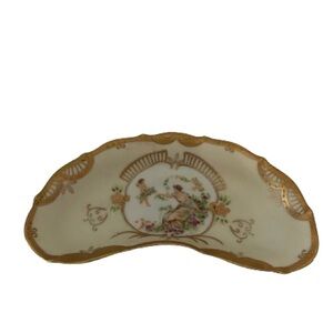 Ardalt Lenwile Bone China Handpainted Crescent Shape Dish. Bone Dish. 7” wide.